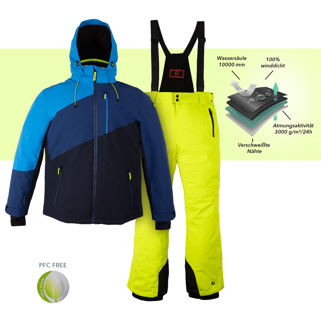 Skianzug Herren blau/limette Gr.S-4XL