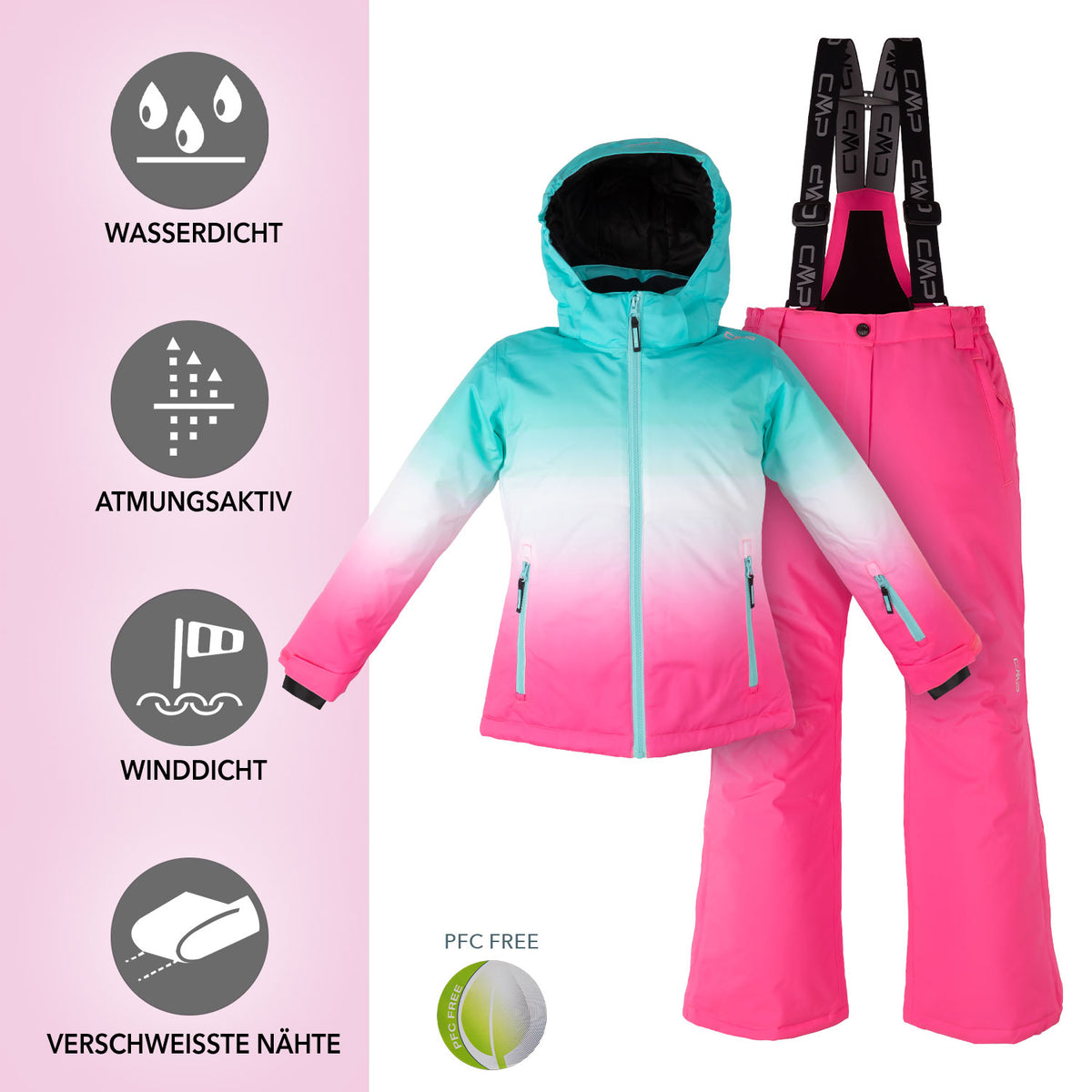 Skianzug Mädchen hellblau pink Gr. 116-176