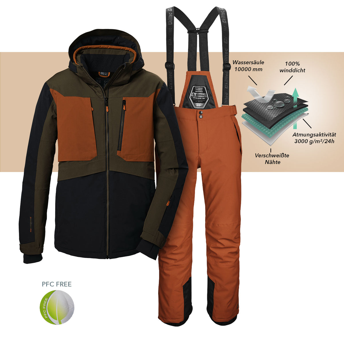 killtec Skianzug Herren khaki/orange