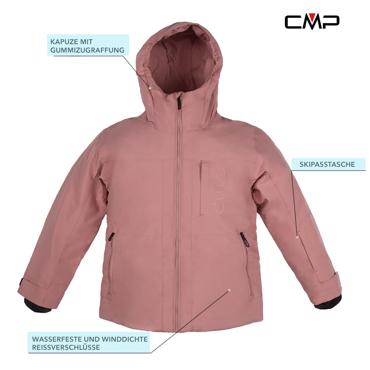 CMP Skianzug Mädchen Gr. 140 - 176 Skijacke rosa + Skihose grau wasserdicht