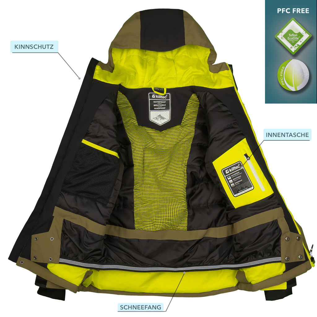 killtec Skianzug Jungen oliv/neongelb, Skijacke und Skihose im Set