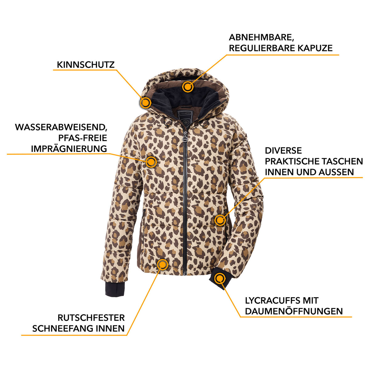 killtec Skianzug Damen Jacke Gr. 36 -48 Leo-Muster Details