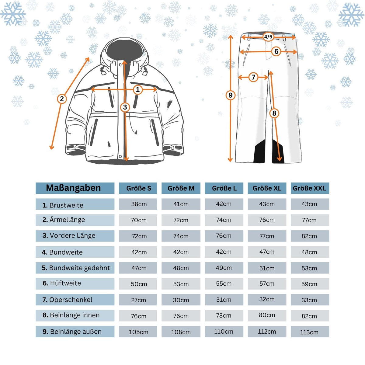 Skianzug Herren Skijacke blau + Skihose orange