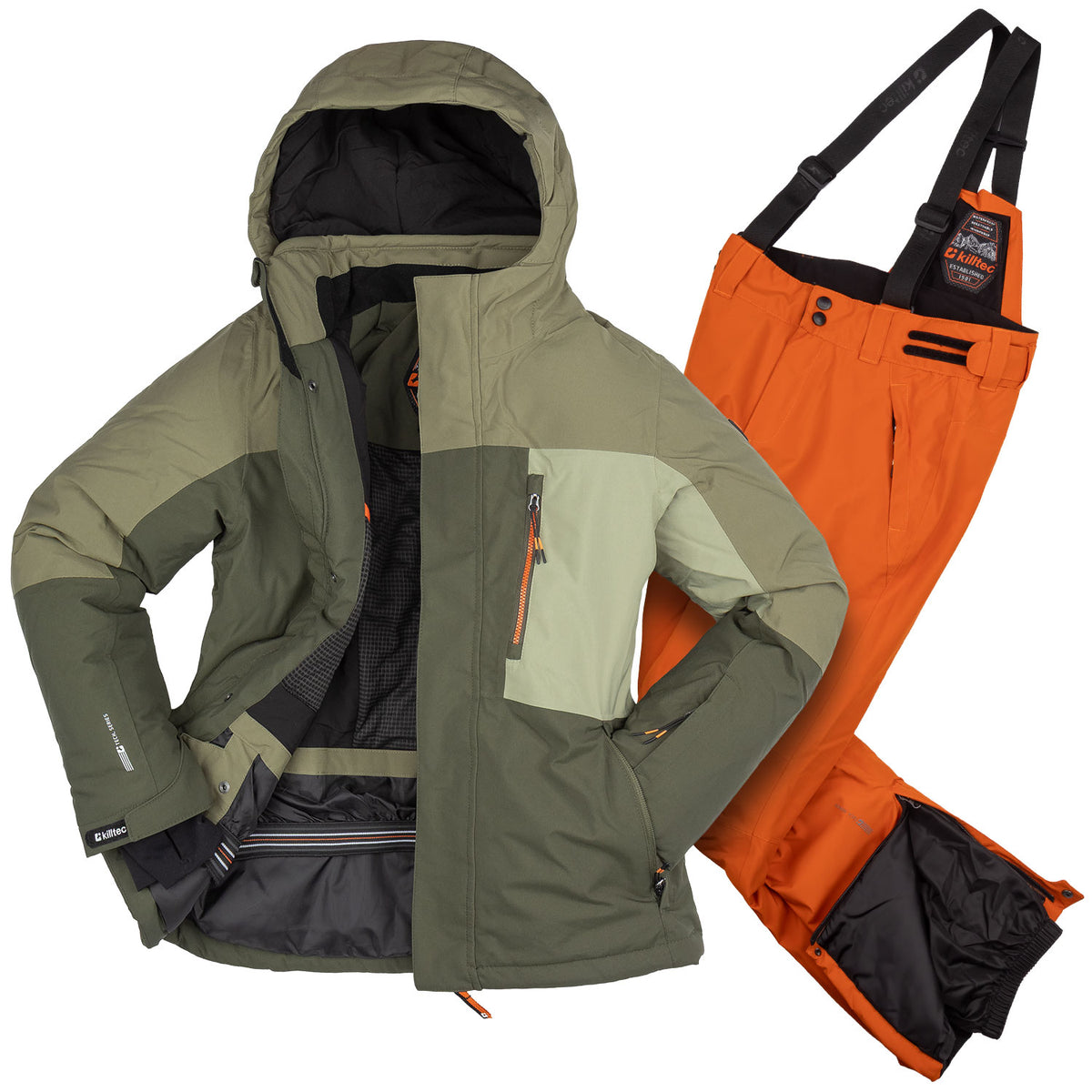 killtec Skianzug Jungen Olive Orange | Skijacke und Skihose im Set