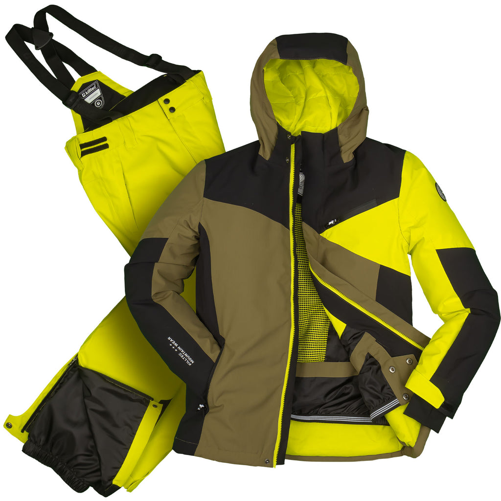 killtec Skianzug Jungen oliv/neongelb, Skijacke und Skihose im Set