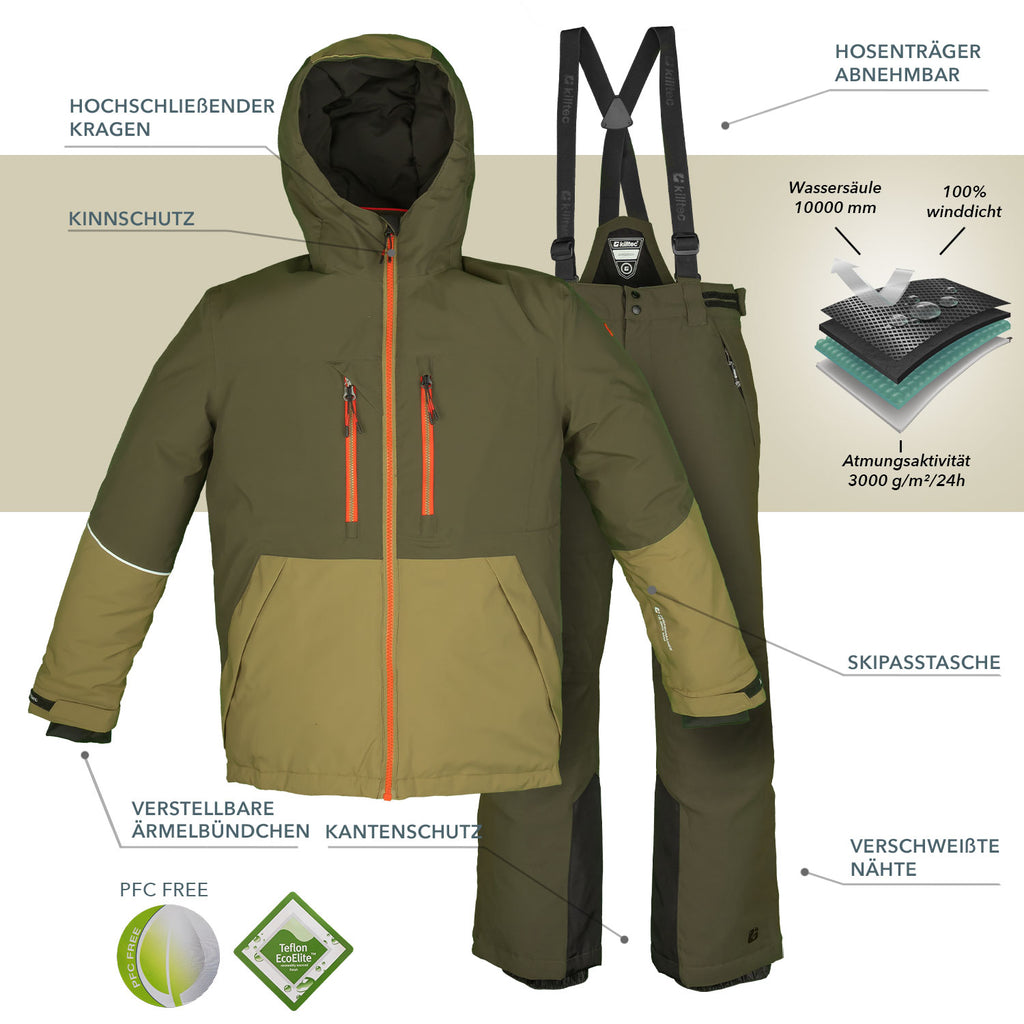Skianzug Jungen Skijacke + Skihose oliv Gr. 128