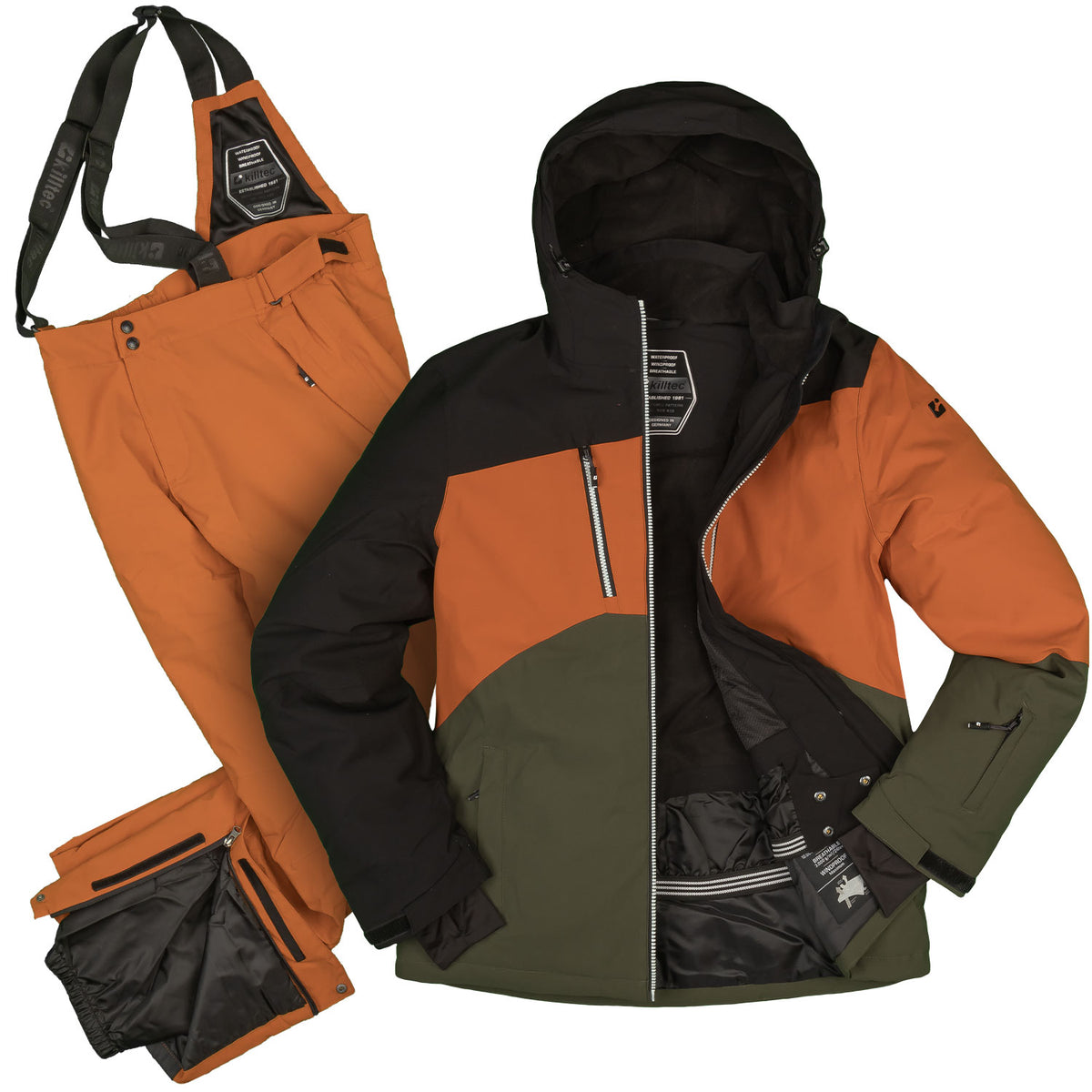 Skianzug Herren Skijacke schwarz + Skihose orange Gr. S