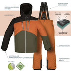 Skianzug Herren Skijacke schwarz + Skihose orange Gr. S